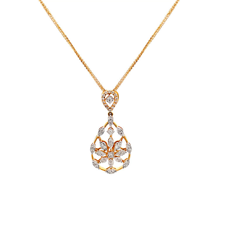 Floral Gold Diamond Pendant Set