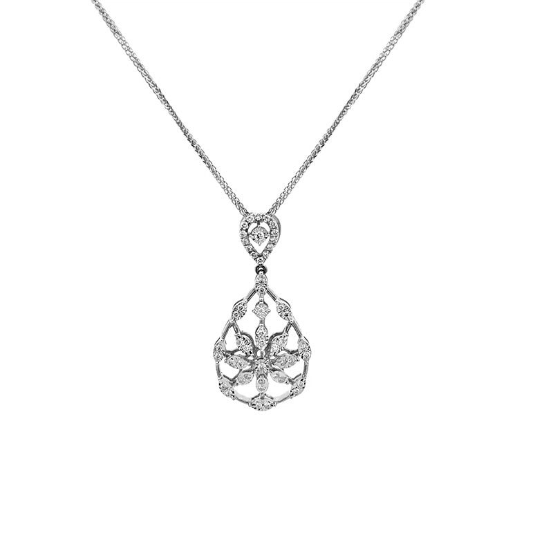 Floral 18K White Gold Diamond Pendant Set