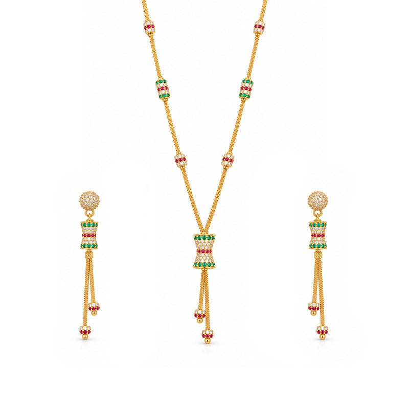 Elegant 22k yellow gold  rectangle lariat necklace and earrings set for women