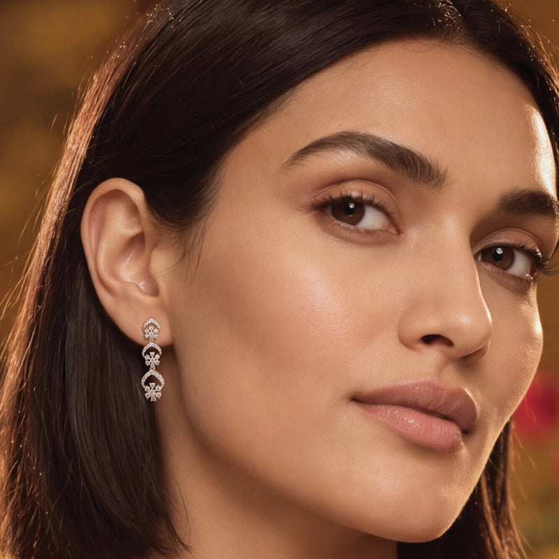 Elegant 18k Yellow Gold Diamond Pendant with Matching Earrings and 16 Inch Chain