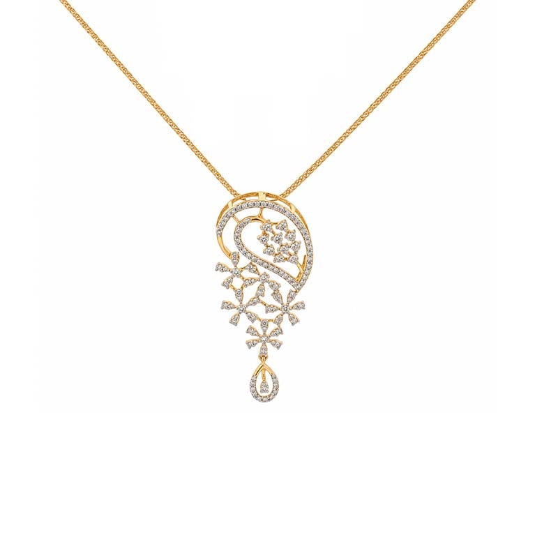 Elegant 18k Yellow Gold Pendant Set with Sparkling Diamonds and 16 Inch Chain