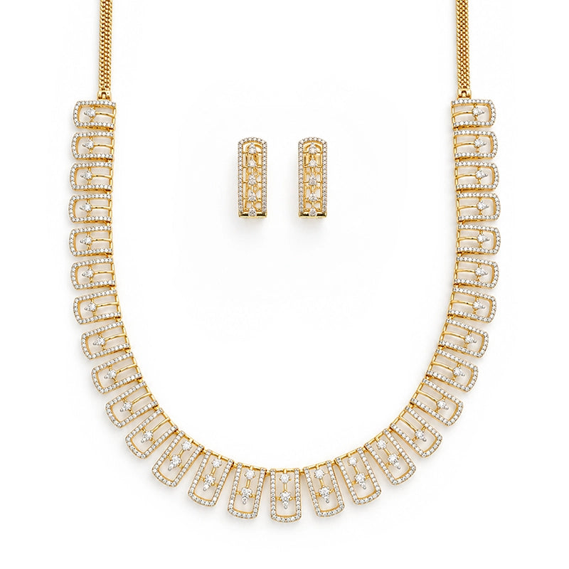 Elegant 18K Yellow Gold Necklace and Earring Set with Sparkling Diamonds
