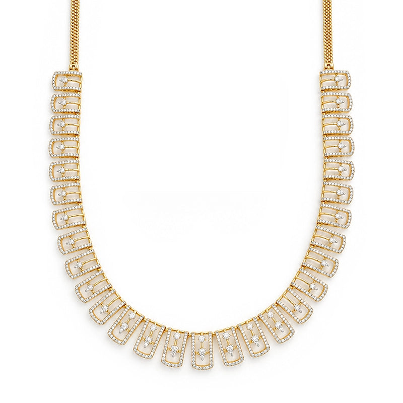 Elegant 18K Yellow Gold Necklace and Earring Set with Sparkling Diamonds