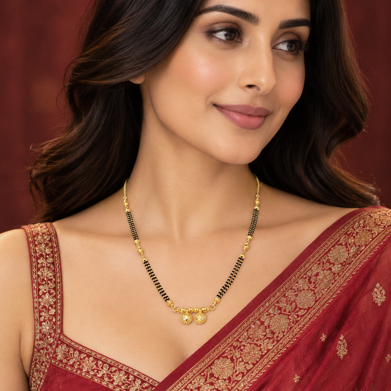 22K Yellow Gold and Black Beaded Mangalsutra Vati-style Pendant Necklace