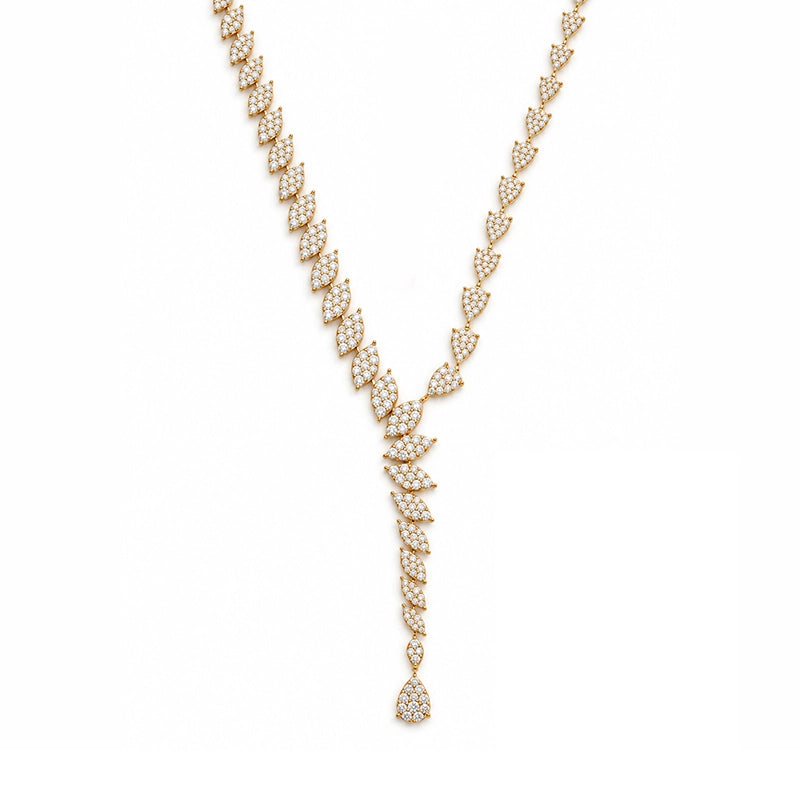 Elegant 18K Yellow Gold Statement Necklace and Hanging Earrings Set for Women