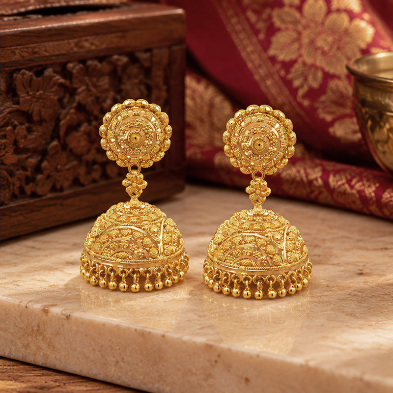 Elegant 22K Yellow Gold Jhumka Earrings for Women Beautiful Traditional Indian Jewelry