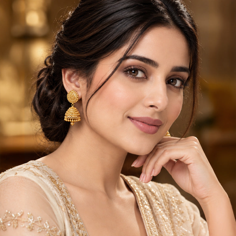 Elegant 22K Yellow Gold Traditional Jhumka Earrings for Women