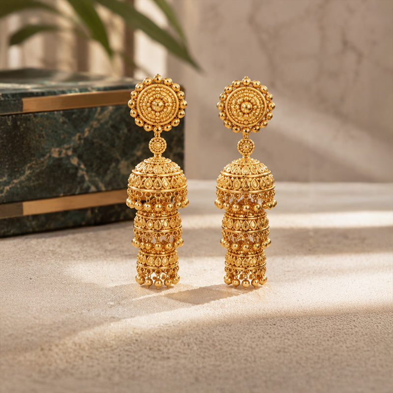 Elegant 22K Yellow Gold Traditional Bell-shaped Jhumka Earrings for Women