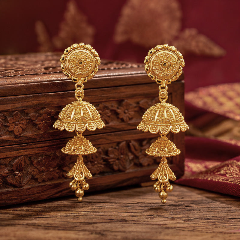 22K Yellow Gold Elegant Filigree Dangle Hanging Earrings for Women