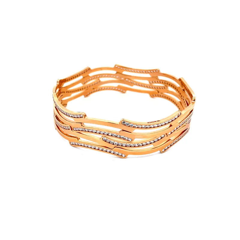 Set of 6 Gold bangles - 4 thin + 2 thick bangles, Size 2.6