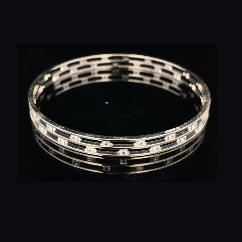 White Gold bangles with CZ - Set of 2, Size 2.5