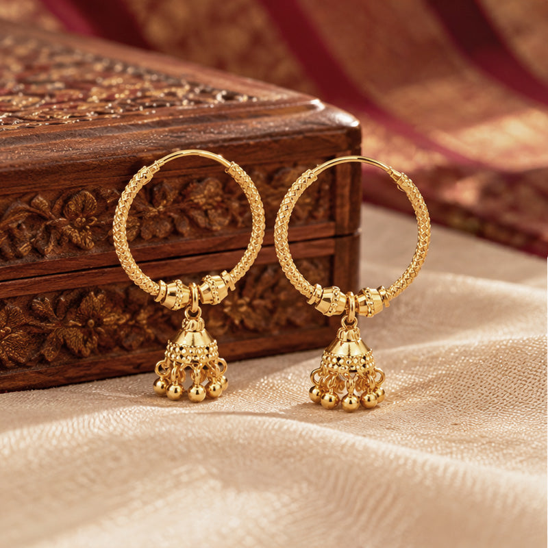 22K Gold Hoop Earrings with bells - 20 mm