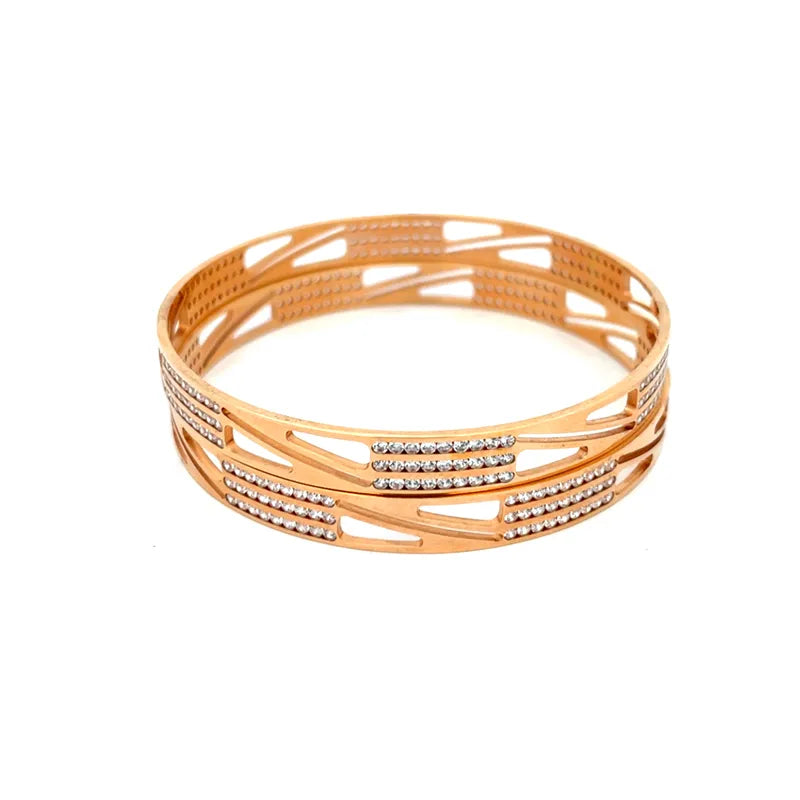Elegant 18K Rose Gold bangles  - Set of 2, Size 2.4