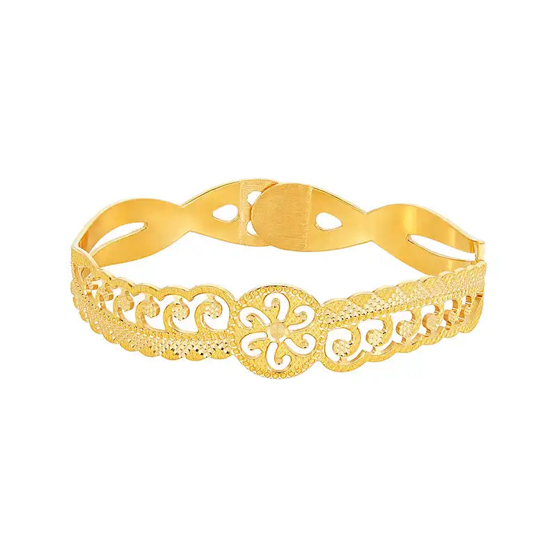 Elegant 22K Yellow Gold Bangle with Intricate Cutout Pattern for Women