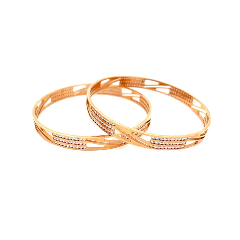 Elegant 18K Rose Gold bangles with CZ - Set of 6, Size 2.5