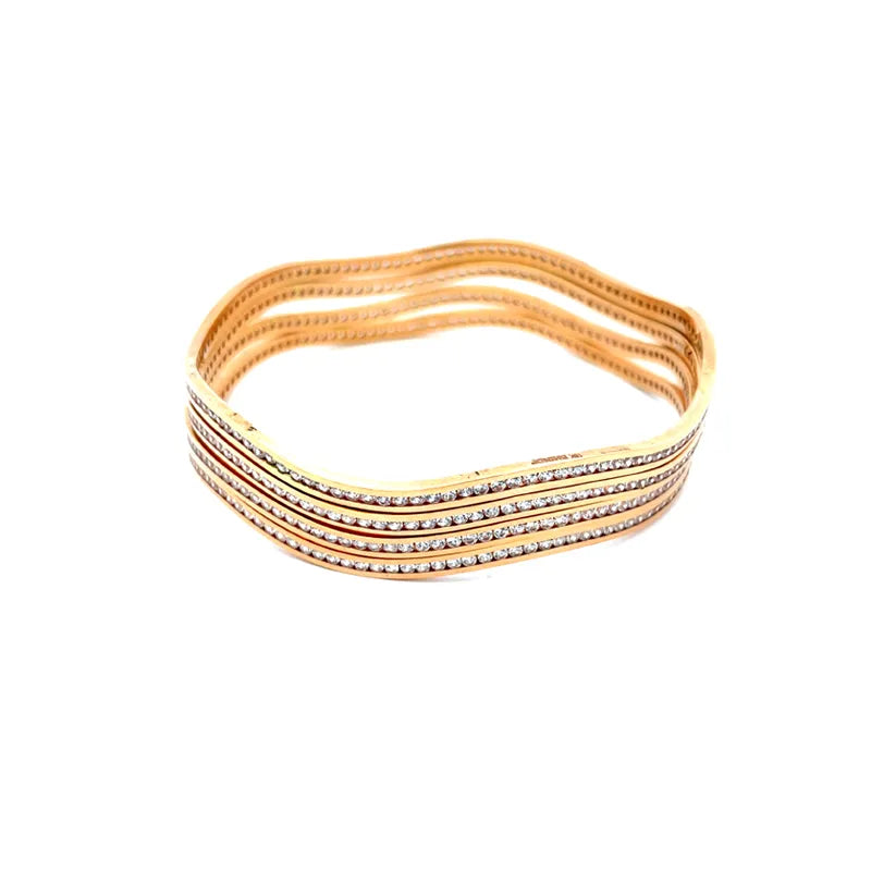 Elegant 18K Rose Gold bangles with CZ - Set of 6, Size 2.5