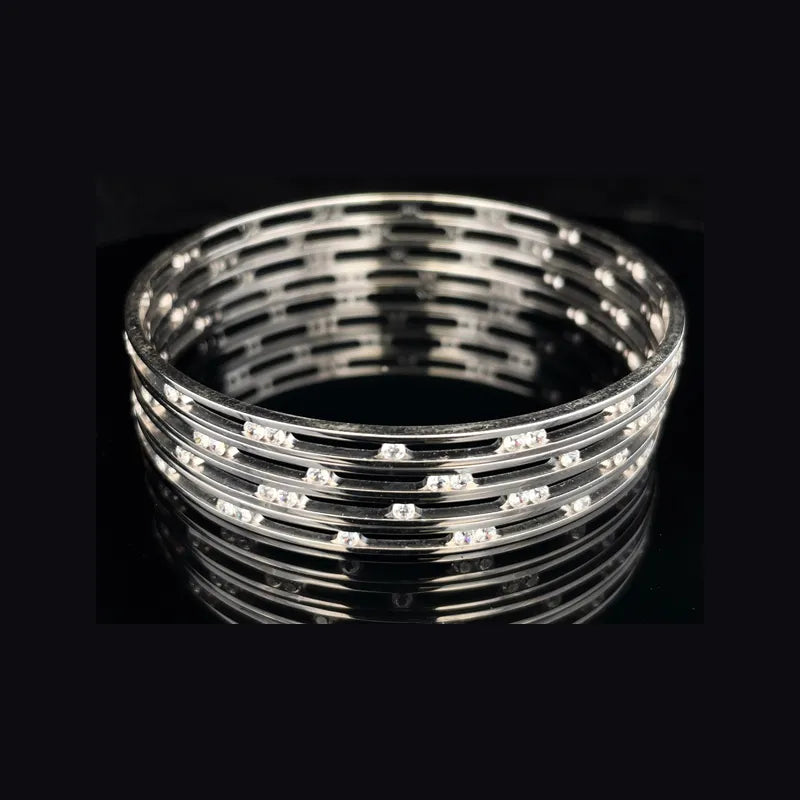 White Gold bangles with CZ - Set of 4, Size 2.5
