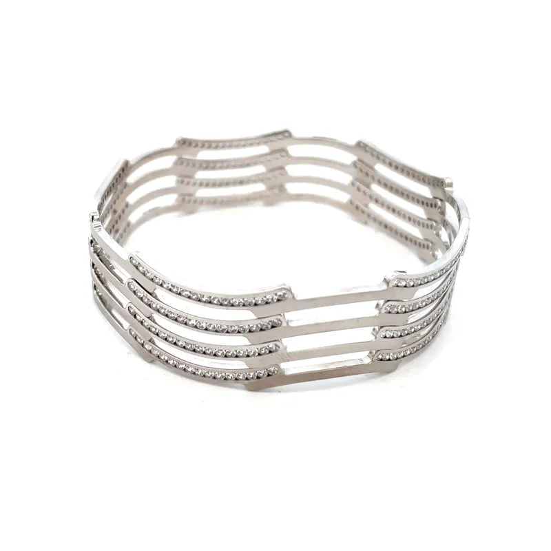 White Gold bangles with CZ - Set of 4, Size 2.6