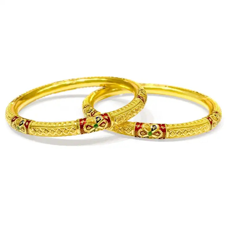 Elegant 22K Yellow Gold Bangle Set with Beautiful Floral Design
