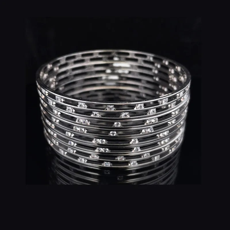 White Gold bangles with CZ - Set of 6, Size 2.5