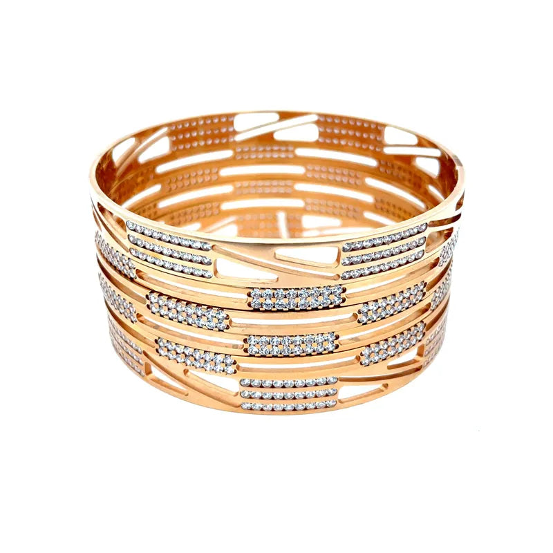 Elegant 18K Rose Gold bangles with CZ - Set of 6, Size 2.4