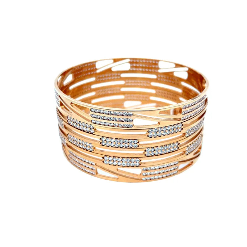 Elegant 18K Rose Gold bangles with CZ - Set of 6, Size 2.4