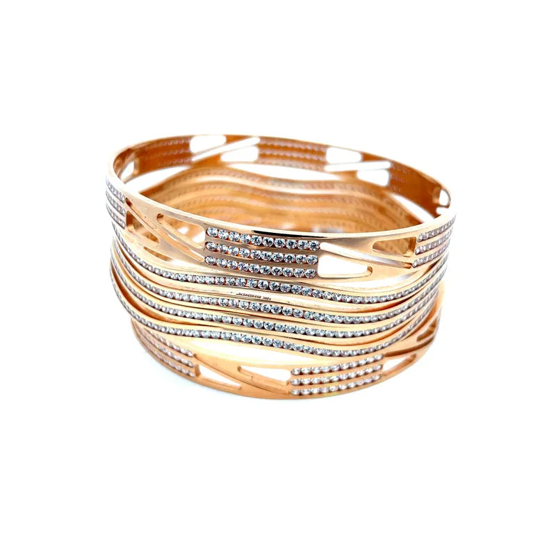 Elegant 18K Rose Gold bangles with CZ - Set of 6, Size 2.5