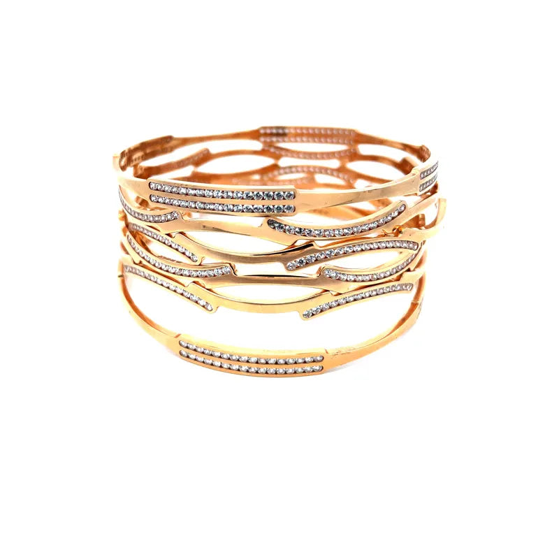 Set of 6 Gold bangles - 4 thin + 2 thick bangles, Size 2.6