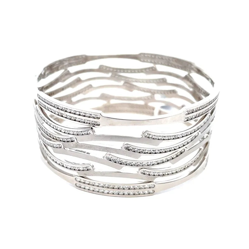 White Gold bangles with CZ - Set of 6, Size 2.6