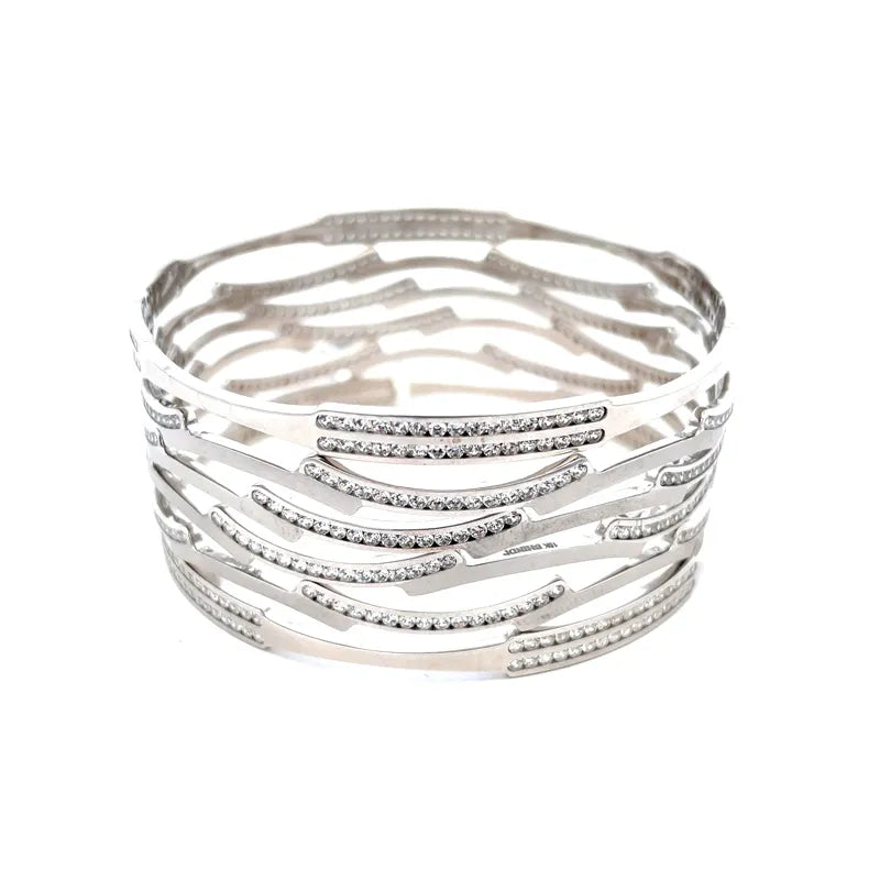 White Gold bangles with CZ - Set of 6, Size 2.6