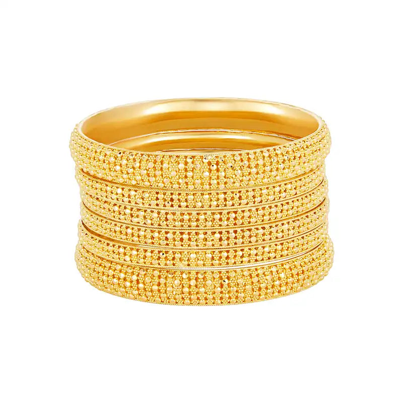 Set of six 22k yellow gold beaded bangles for women, adding elegance and shine