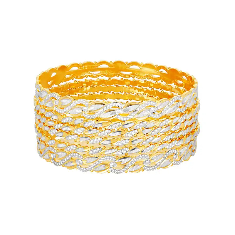 Set of Six Beautiful 22K Two-Toned Gold Bangles with Elegant Intertwined Design