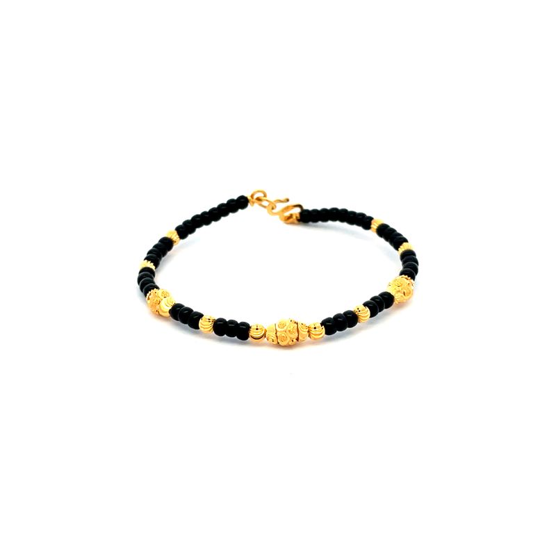 Two 22K Yellow Gold Baby Bangles with Black Beaded Detail for Unisex Wear