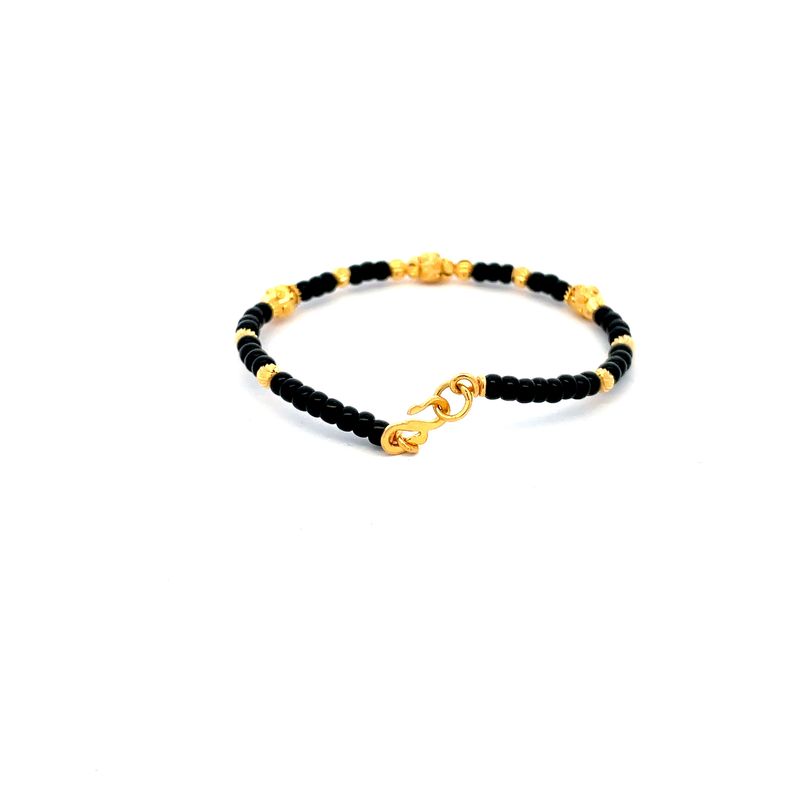 Two 22K Yellow Gold Baby Bangles with Black Beaded Detail for Unisex Wear