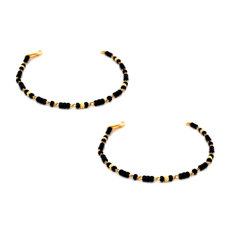 Elegant 22K Yellow Gold Baby Bracelet with Black Beads for Little Ones