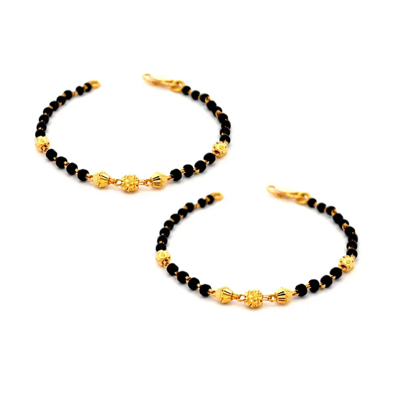 Delicate 22K Yellow Gold Baby Bracelet with Black Beads for a Sweet Keepsake
