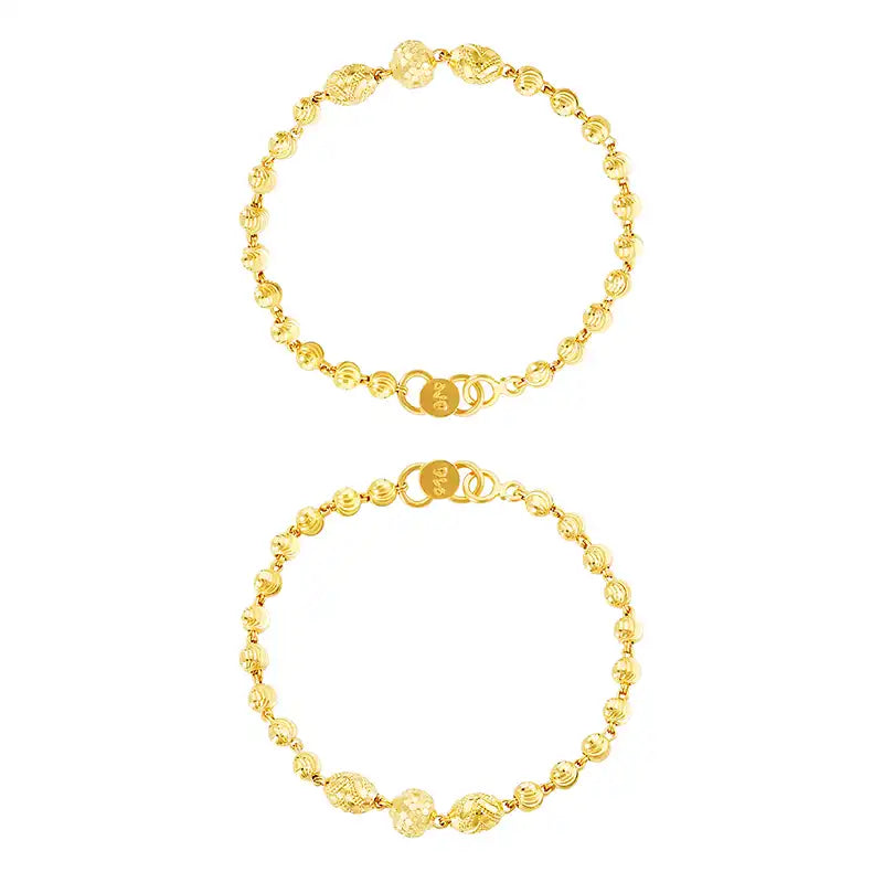 22K Yellow Gold Beaded Baby Bangle Set of 2