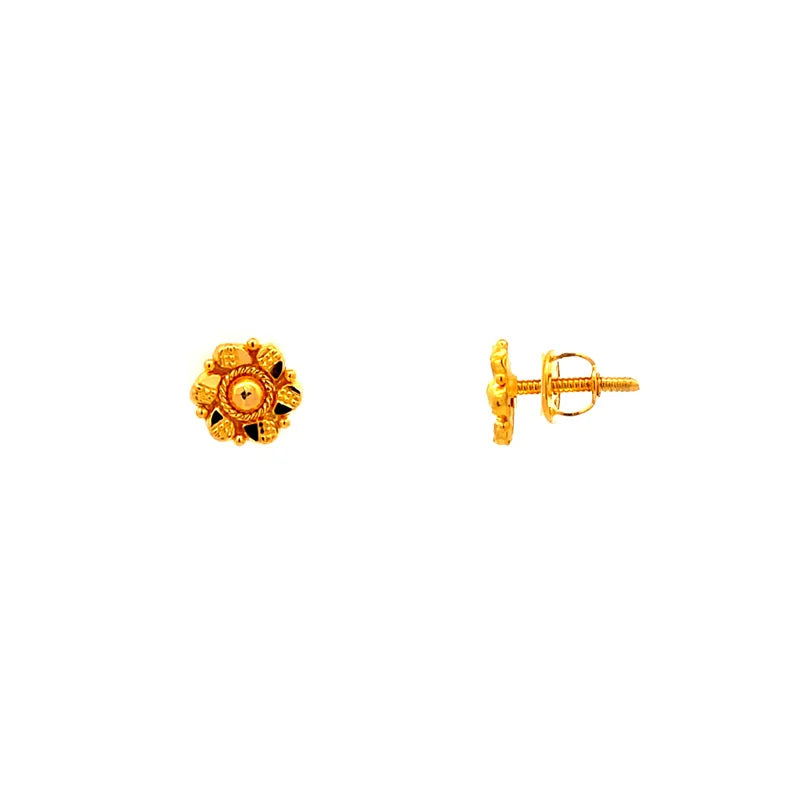 Dainty floral mini stud earrings in 22k yellow gold with screw back