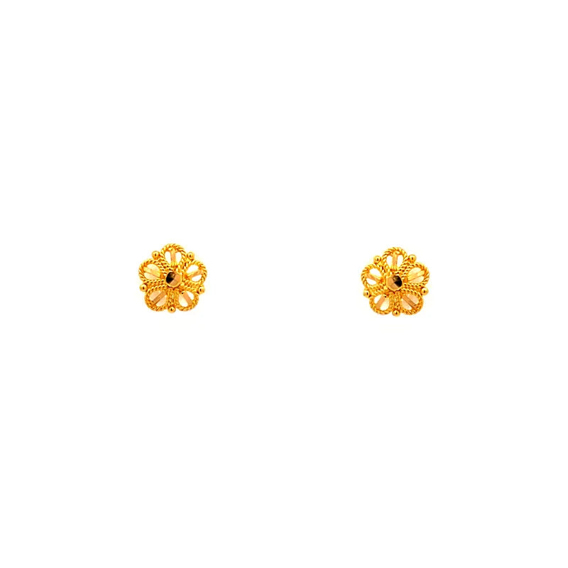 Delicate 22k Yellow Gold Floral Micro Stud Earrings with Secure Screw Backs