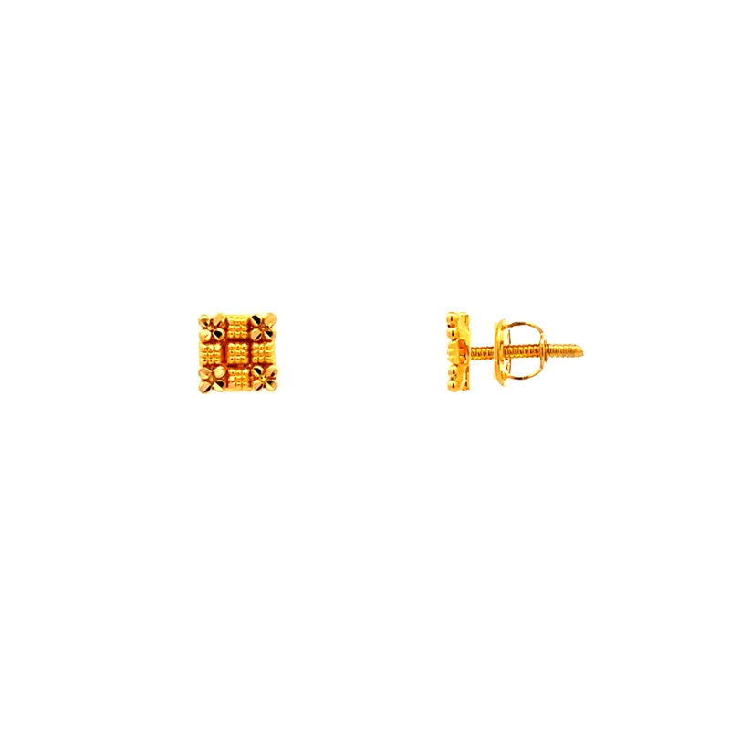 Dainty 22k Yellow Gold Square Stud Earrings with Secure Screw Backs