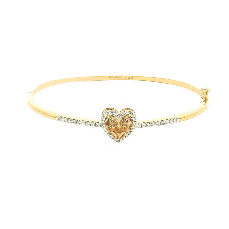 Elegant 18K Yellow Gold Heart Shaped Bangle Bracelet Adorned with Diamonds