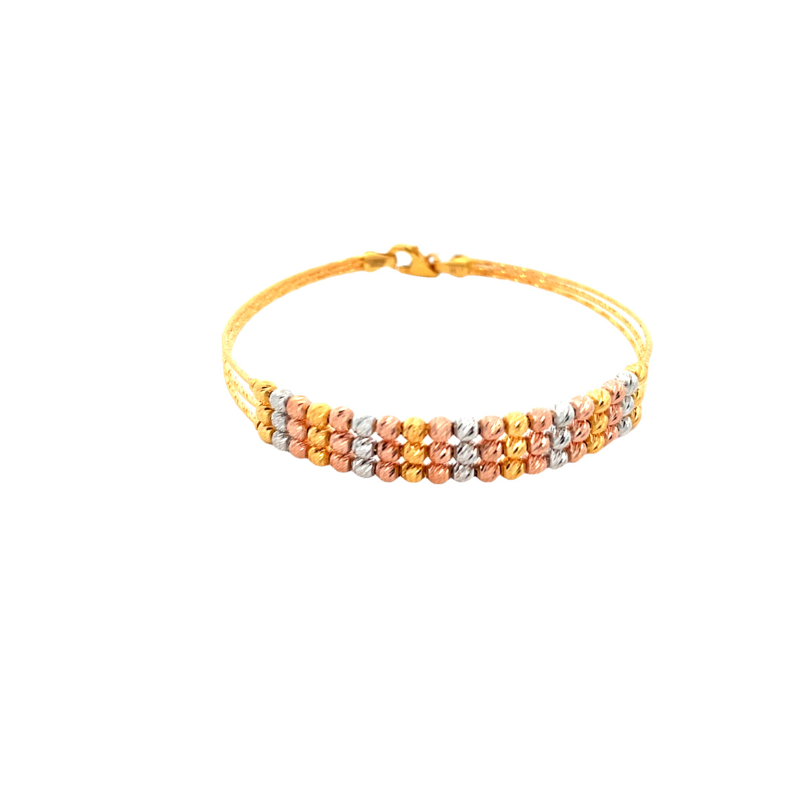 Delicate 22K Gold Bangle Bracelet with Three Rows of Beads