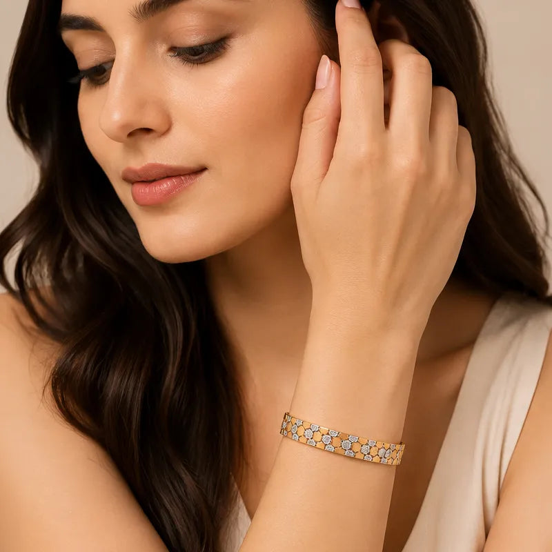 Elegant 18K Two Tone Gold Bangle Bracelet for Women Subtle Sparkle Nice Accessory