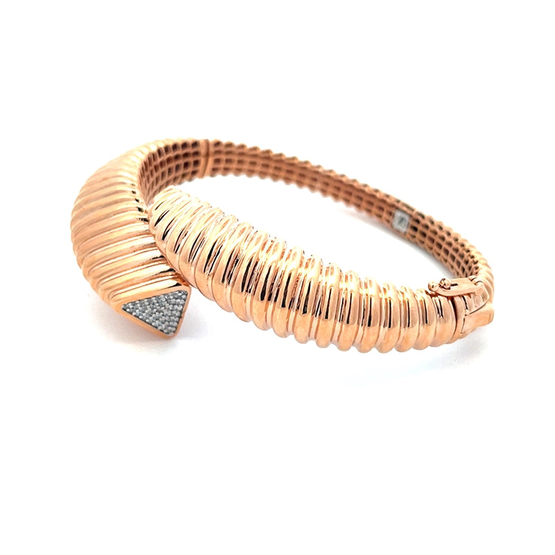 18K Rose Gold Bangle Bracelet with Sparkling CZ Stones for Effortless Style