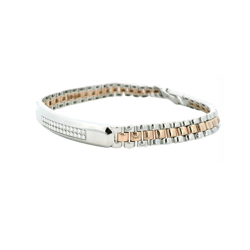 Men Bracelet in Platinum, 18K Rose Gold and Diamonds - Size 8.5