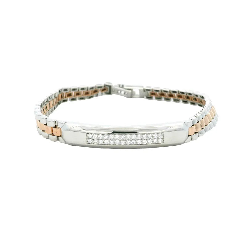Men Bracelet in Platinum, 18K Rose Gold and Diamonds - Size 8.5