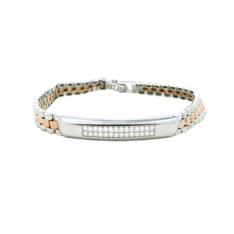 Men Bracelet in Platinum, 18K Rose Gold and Diamonds - Size 8.5