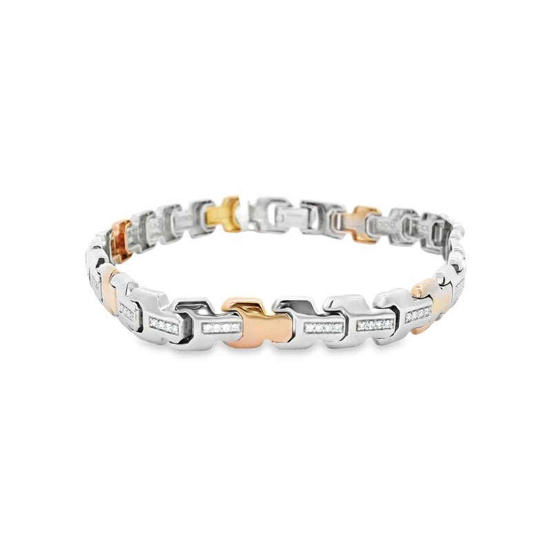 Men Bracelet in Platinum, 18K Rose Gold and Diamonds - Size 8.5