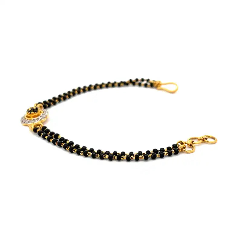 Black beads Bracelet with Gold Charm center - 6 inch