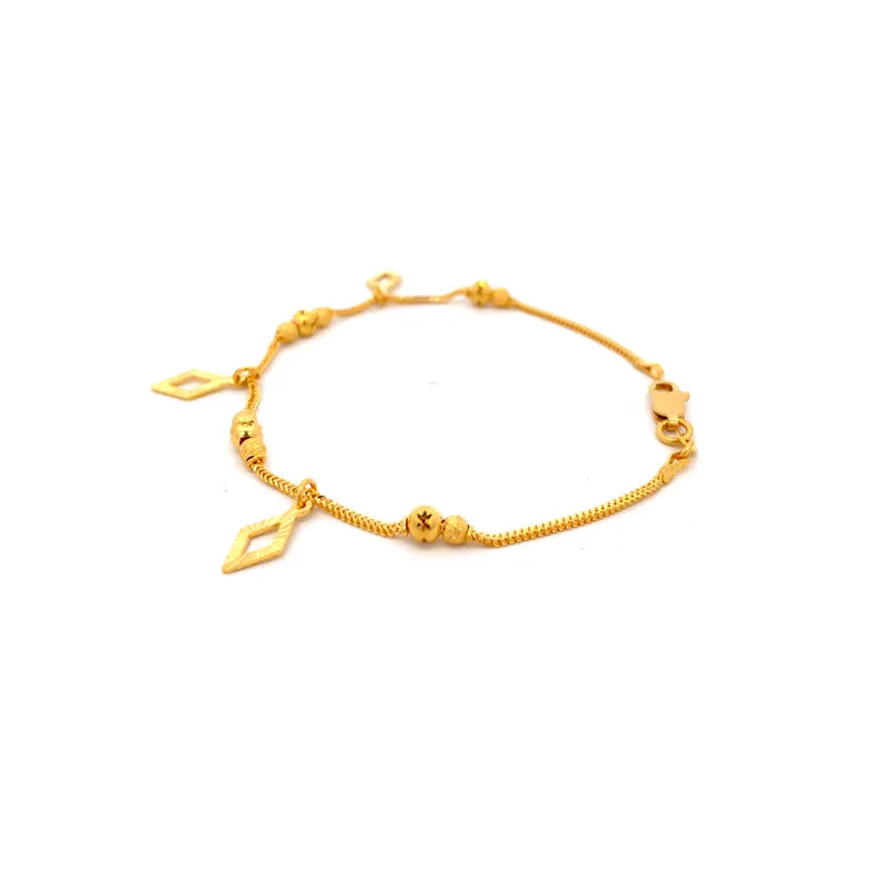 Elegant 22k Yellow Gold Charm Bracelet 7.3 Inch Lightweight and Beautiful